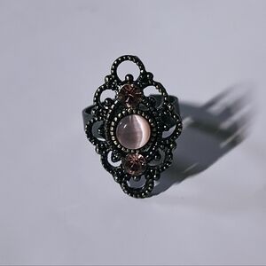 Vintage-Inspired Pink Stone Filigree Cocktail Ring